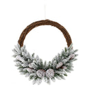Pre-lit Snow Flocked Artificial Christmas Wreath with 8 Pine Cones and 35 LED Lights