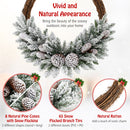 Pre-lit Snow Flocked Artificial Christmas Wreath with 8 Pine Cones and 35 LED Lights