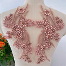 Handmade Rhinestone Flower Patches – 1 Pair Sparkling Mirror Glass Appliques for Gowns & Accessories