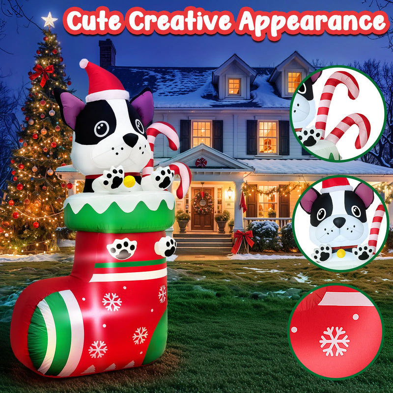 Outdoor Decoration of Cute Inflatable Dog in Stocking by OurWarm 6FT Light Up Christmas for Holiday Parties