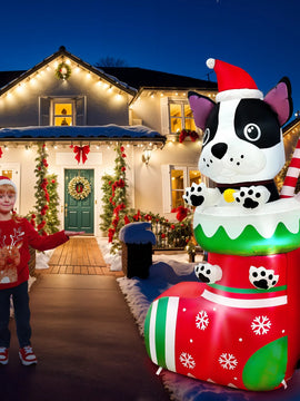 Outdoor Decoration of Cute Inflatable Dog in Stocking by OurWarm 6FT Light Up Christmas for Holiday Parties