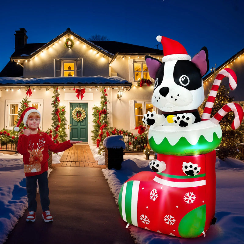 Outdoor Decoration of Cute Inflatable Dog in Stocking by OurWarm 6FT Light Up Christmas for Holiday Parties