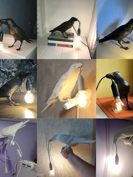 Lucky Bird Crow Resin Wall Lamp – LED Decorative Wall Light for Bedroom and Living Room Home Decoration