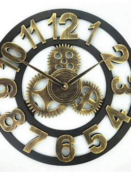 Handmade Oversized 3D Retro Rustic Decorative Luxury Art Big Gear Wooden Vintage Large Wall Clock