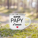 Enamel Mug Super Papy Mamie Print Coffee Cups For Milk, Drinks, Or Water That Make Great Gifts For Grandma And Grandpa