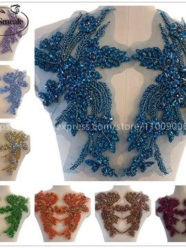 Handmade Rhinestone Flower Patches – 1 Pair Sparkling Mirror Glass Appliques for Gowns & Accessories