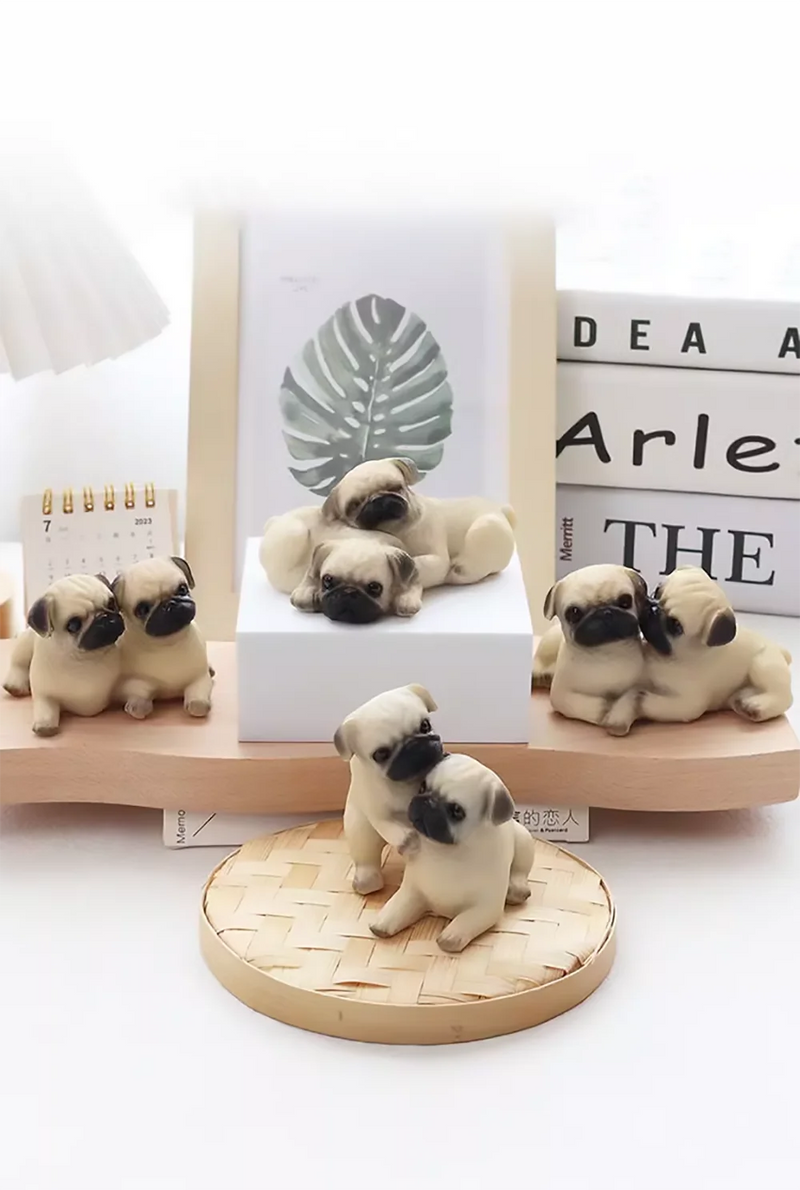 Pair of Pug Dog Statues – Resin Animal Ornaments for Home, Office & Children’s Birthday Gifts