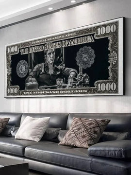Tony Montana Scarface Canvas Wall Art  HD Dollar Print Poster for Home, Office & Bar Decor