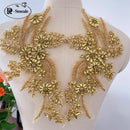 Handmade Rhinestone Flower Patches – 1 Pair Sparkling Mirror Glass Appliques for Gowns & Accessories