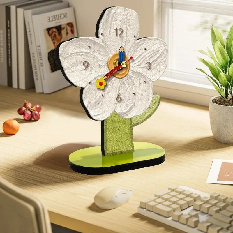 Cartoon Mini Tulip Flower Shape Desk Wooden Clock Cartoon Creativity Fashion Watches Living Room Home Decor Kids Gift