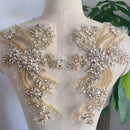 Handmade Rhinestone Flower Patches – 1 Pair Sparkling Mirror Glass Appliques for Gowns & Accessories