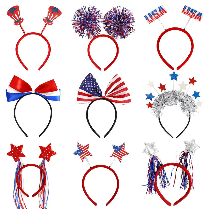 Headband July 4th Independence Day Hair Hoop American Flag Star Hat Head Bows Holiday Party Costume Headwear for Girl Hair Gifts