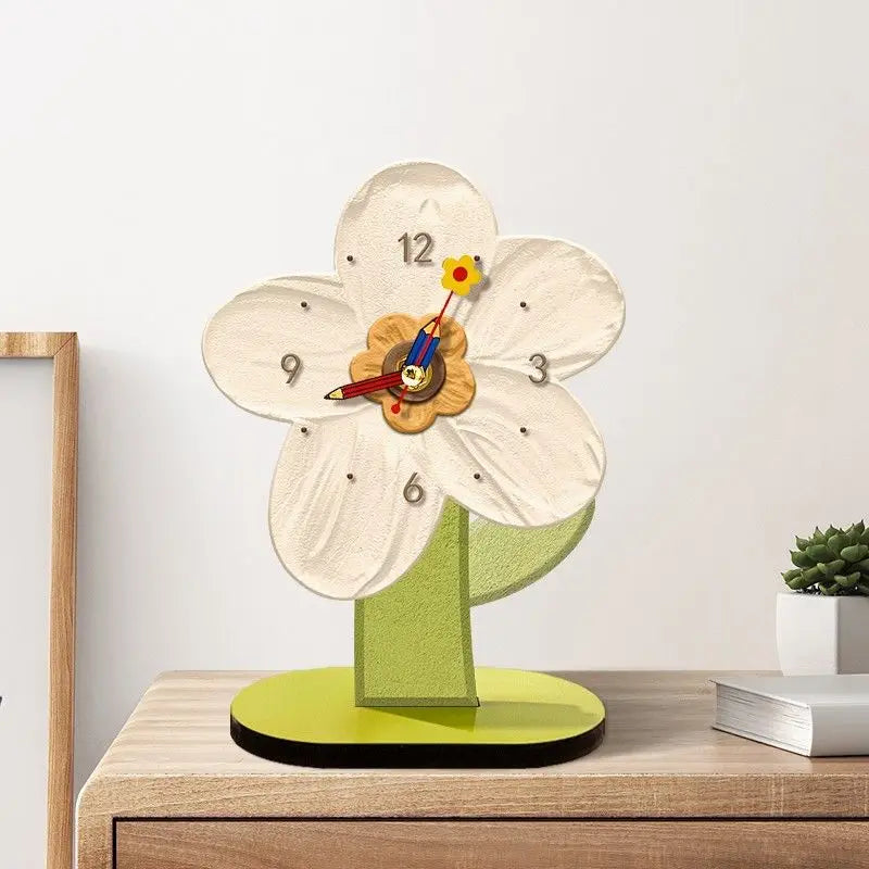 Cartoon Mini Tulip Flower Shape Desk Wooden Clock Cartoon Creativity Fashion Watches Living Room Home Decor Kids Gift