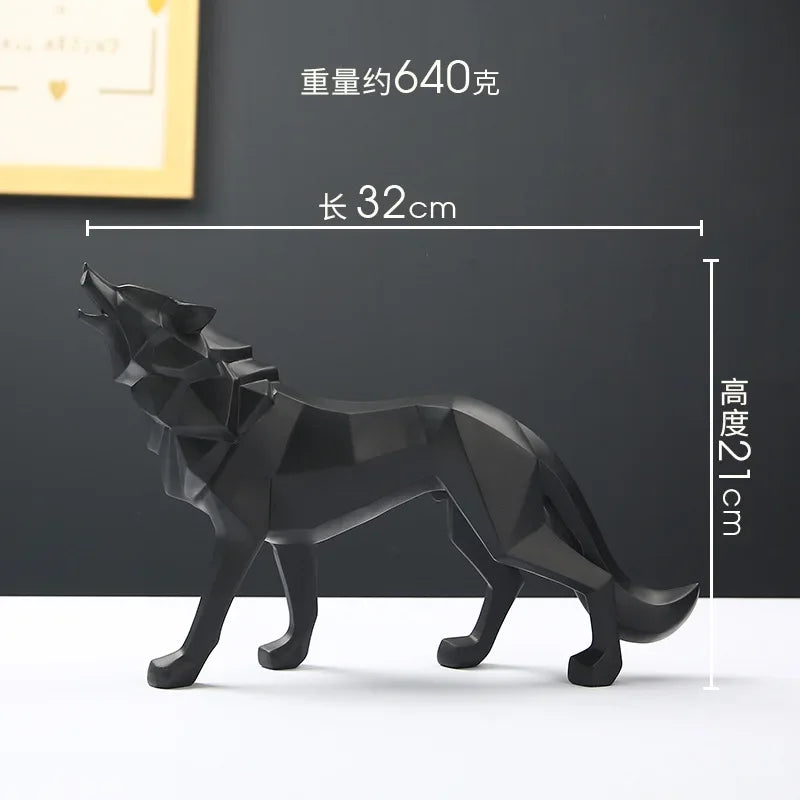 Nordic Geometric Wolf Statue – Modern Resin Animal Figurine for Home, Office & Living Room Decor