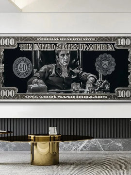 Tony Montana Scarface Canvas Wall Art  HD Dollar Print Poster for Home, Office & Bar Decor