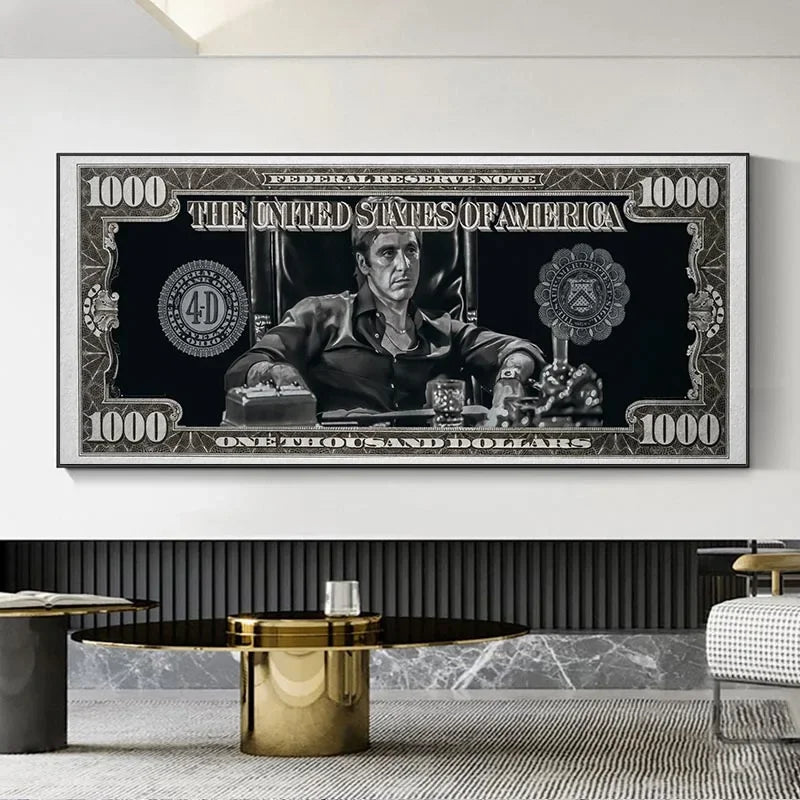 Classic Scarface Movie Canvas – Tony Montana Dollar HD Print for Bedroom & Office Wall Decoration