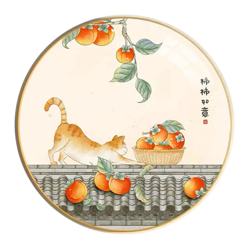 Cat and Persimmons Printed Canvas Cross Stitch Kit 11CT Cotton Embroidery Needlework for Home Decoration