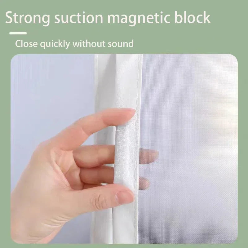 White Magnetic Screen Door – Mosquito Proof Diamond Mesh Curtain with Self-Adhesive Design