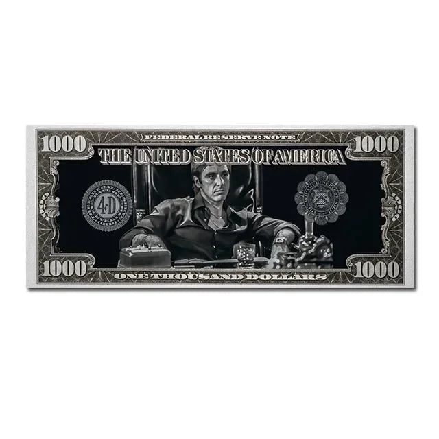 Tony Montana Scarface Canvas Wall Art  HD Dollar Print Poster for Home, Office & Bar Decor