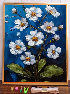 Beginner Embroidery Kit with White Flower Design – DIY Needlework Craft for Adults & Home Decoration