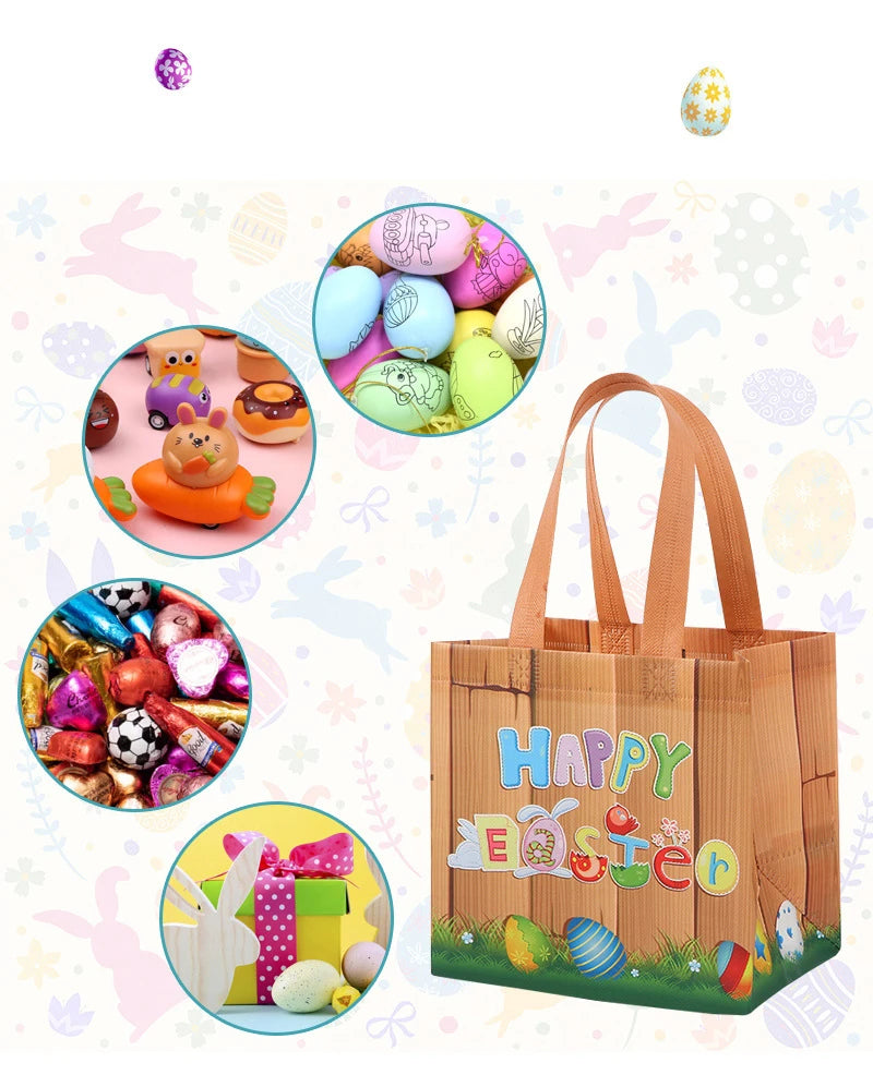 StoBag Easter Laminated Non Woven Tote Bags Easter Egg Hunting Party Reusable Eco-friendly Gift Wrapping Suppliy Wholesale 12pcs