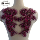Handmade Rhinestone Flower Patches – 1 Pair Sparkling Mirror Glass Appliques for Gowns & Accessories