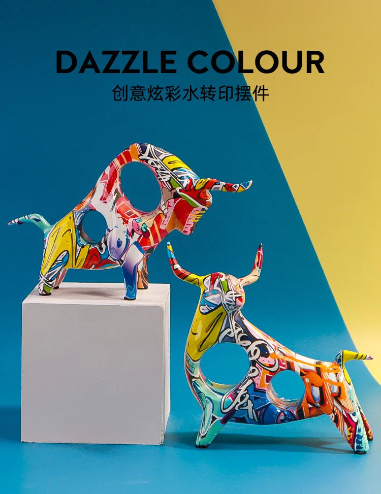 Creative Resin Bull Statue – Nordic Style Ox Figurine for Office Desk & Living Room Decor