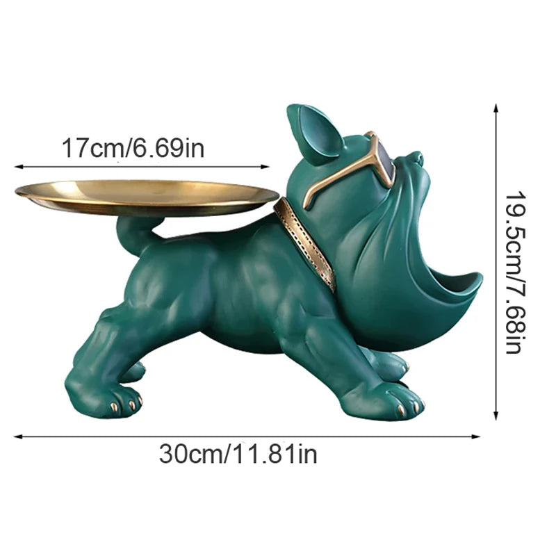 Resin Bulldog Figurine with Storage Cute Dog Sculpture Ornament for Home & Desktop Decor