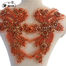 Handmade Rhinestone Flower Patches – 1 Pair Sparkling Mirror Glass Appliques for Gowns & Accessories