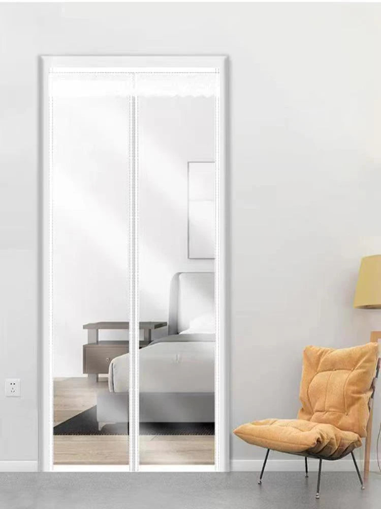 White Magnetic Screen Door – Mosquito Proof Diamond Mesh Curtain with Self-Adhesive Design