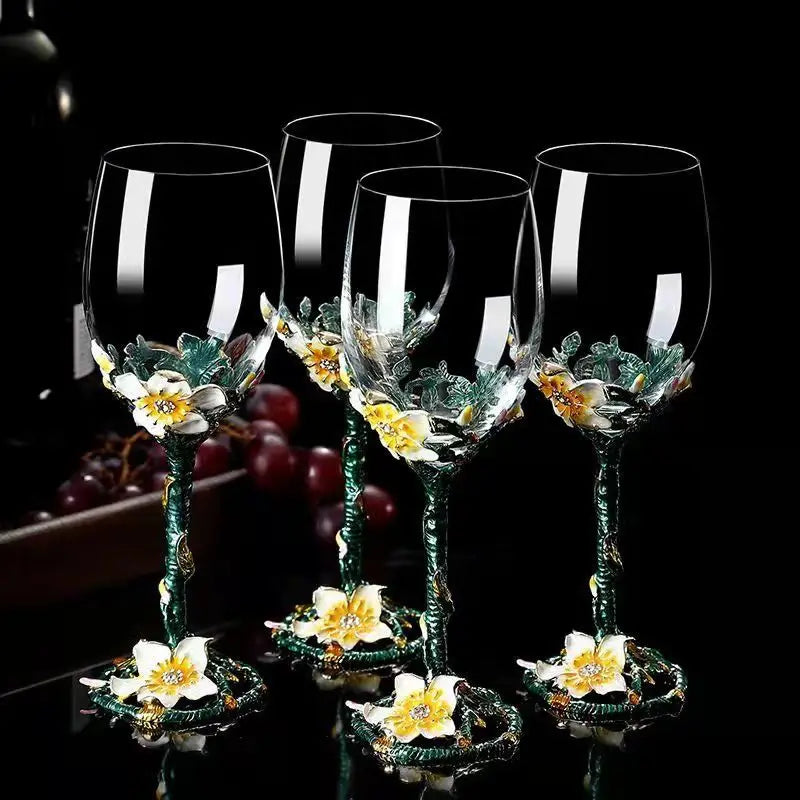 Exquisite Enamel Wine Glass Crystal Glass Champagne Cup Wineglass Drinking Glasses Cups Vintage Goblet Luxury Set Whiskey Dining