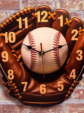 Baseball Glove Wall Clock – Creative Wooden Funny Clock, Elegant Art Unique Watch for Home Decor