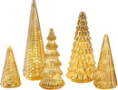 LED Trees Set of 5 Gold 3D Printed Modern Illuminated Christmas Figurines for Home, Party & Xmas Décor