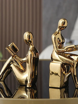 Modern Girl Figurine Bookend Set – Ceramic Desktop Ornament & Functional Book Shelf Stopper