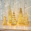 LED Trees Set of 5 Gold 3D Printed Modern Illuminated Christmas Figurines for Home, Party & Xmas Décor