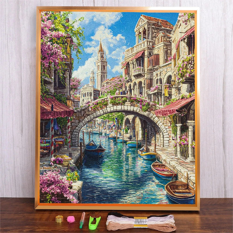 DIY Embroidery Kit River Town Pattern 11CT Cotton Cross Stitch Handicraft for Home Decor