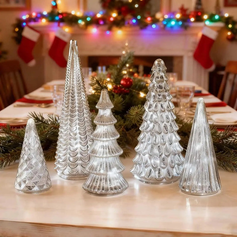 LED Trees Set of 5 Gold 3D Printed Modern Illuminated Christmas Figurines for Home, Party & Xmas Décor