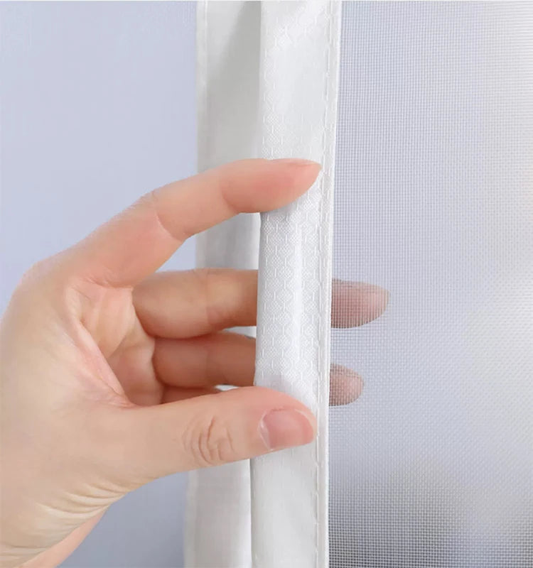 White Magnetic Screen Door – Mosquito Proof Diamond Mesh Curtain with Self-Adhesive Design