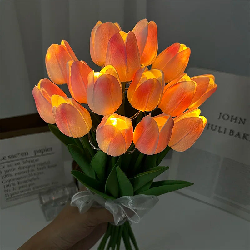 LED Tulip Flower Lamp Luminous Tulips Artificial Flower Lights Bouquet Gifts For Wedding Party Home Room Photo Props Decorations