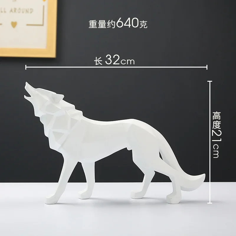 Nordic Geometric Wolf Statue – Modern Resin Animal Figurine for Home, Office & Living Room Decor