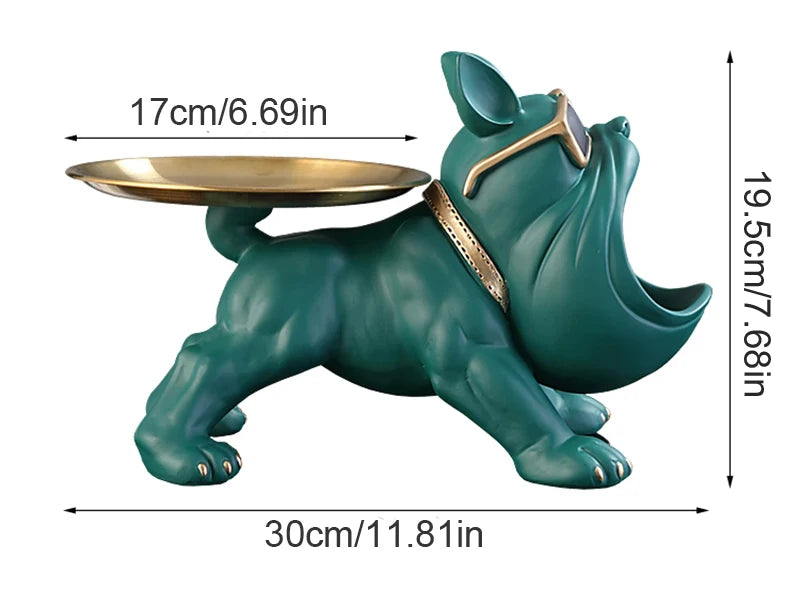 Resin Bulldog Figurine with Storage Cute Dog Sculpture Ornament for Home & Desktop Decor