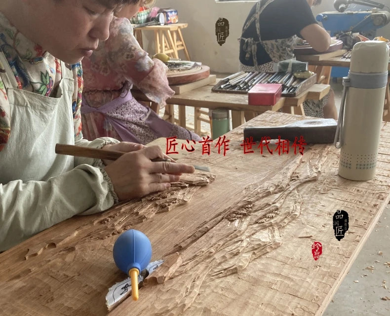 Handcrafted Camphor Wood Carving Wall Art – Chinese Classical Hollow Design for Elegant Home Decoration