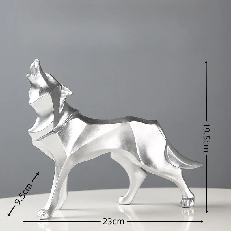 Nordic Geometric Wolf Statue – Modern Resin Animal Figurine for Home, Office & Living Room Decor
