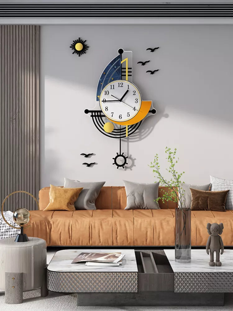 Decorative Wall Clock Navigation Sailboat Creative Design Clock Interior Watch Decoration Living Room Background Wall Decor