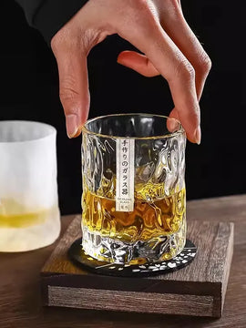 Thick Heavy Glass Tumbler In Crystal And Old-Fashioned Japanese Hammer Style