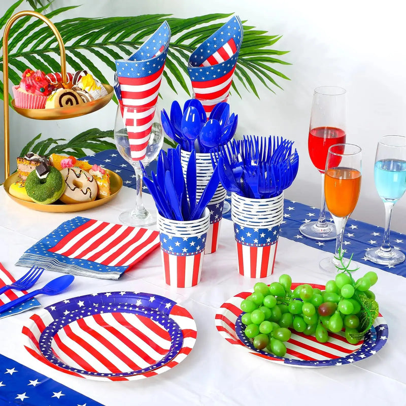 American Flag Patriotic Party 4th Of July Independence Day Supplies Disposable Tableware Cup Fork Veterans Day Party Decorations