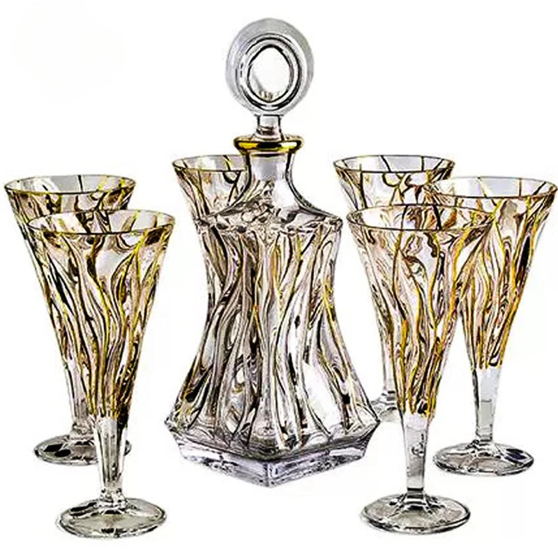 Crystal Glass Golden Red Wine Glass High Foot Wine Cup High-end Wine Set Gift Box Set Pair Cup