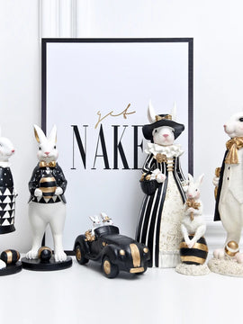 Creative Pastoral Palace Rabbit Family Decoration Home Ornaments Bedroom Living Room Porch Easter Bunny Resin Crafts kid Gift