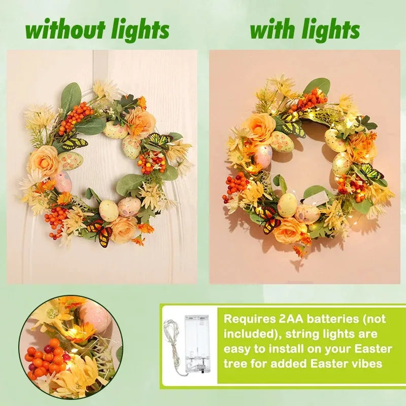 Glowing Easter Wreath Hanging Egg Wreath Ornament For Door Window Wall Wedding Party Home Decor Supplies Easter Decorations 2024