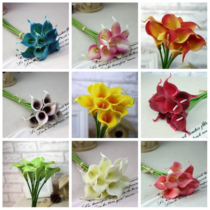 Single Stem Artificial Flowers, PU, Real Touch, Wedding Bouquet, Boutonniere, Home Furnishing, Decorative, 10Pcs
